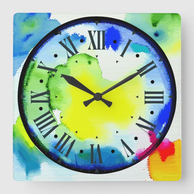 colourful clock in abstract watercolor look (Front)