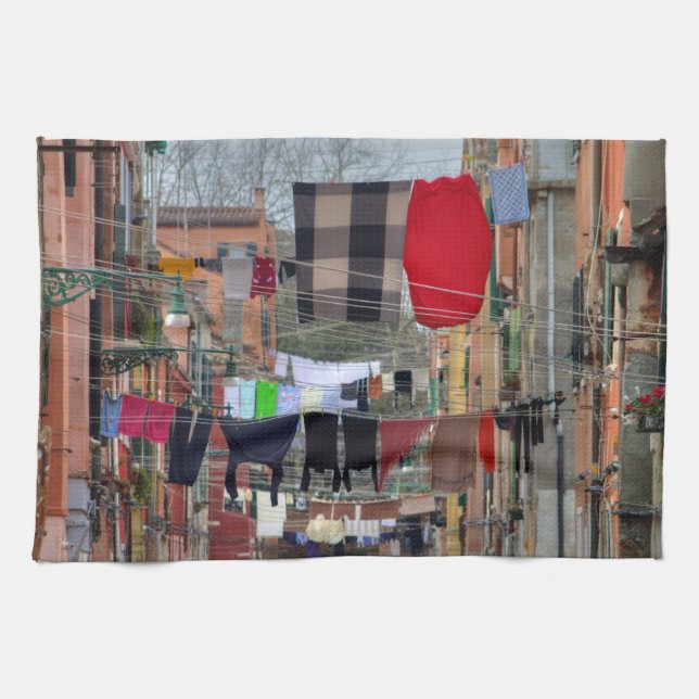 Colourful Clotheslines In Venice Italy Tea Towel (Horizontal)