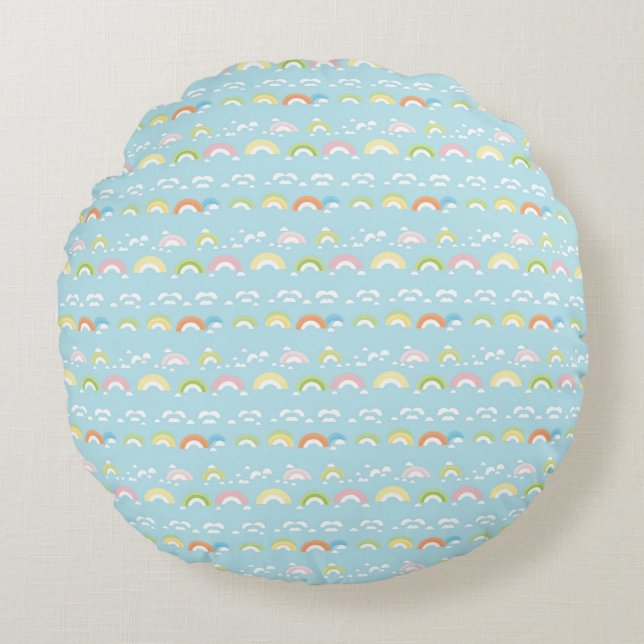 Colourful Cloud and Rainbow Seamless Round Cushion (Front)