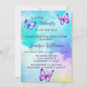 Colourful Clouds and Butterfly Baby Shower Invitation