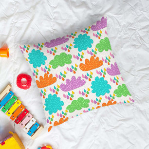 Colourful Clouds and Raindrops Cushion