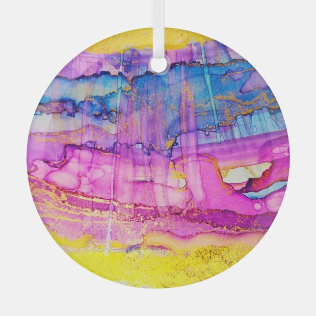 Colourful clouds macro, ink splatter. glass tree decoration (Front)