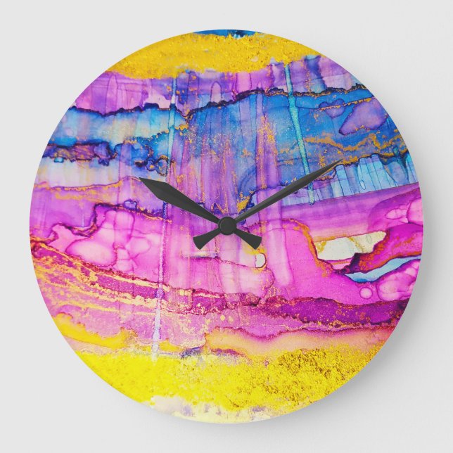 Colourful clouds macro, ink splatter. large clock (Front)