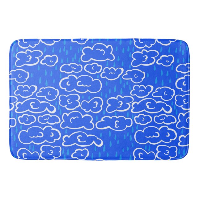 Colourful Clouds Rain Blue Pattern Bath Mat (Front)