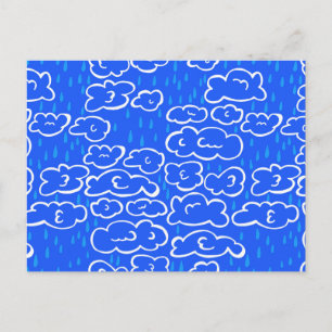Colourful Clouds Rain Blue Pattern Postcard