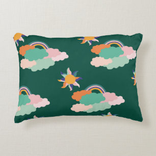 Colourful Clouds Rainbows Seamless Pattern Decorative Cushion