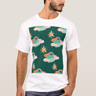 Colourful Clouds Rainbows Seamless Pattern T-Shirt