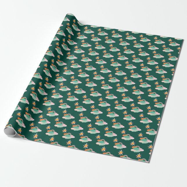 Colourful Clouds Rainbows Seamless Pattern Wrapping Paper (Unrolled)