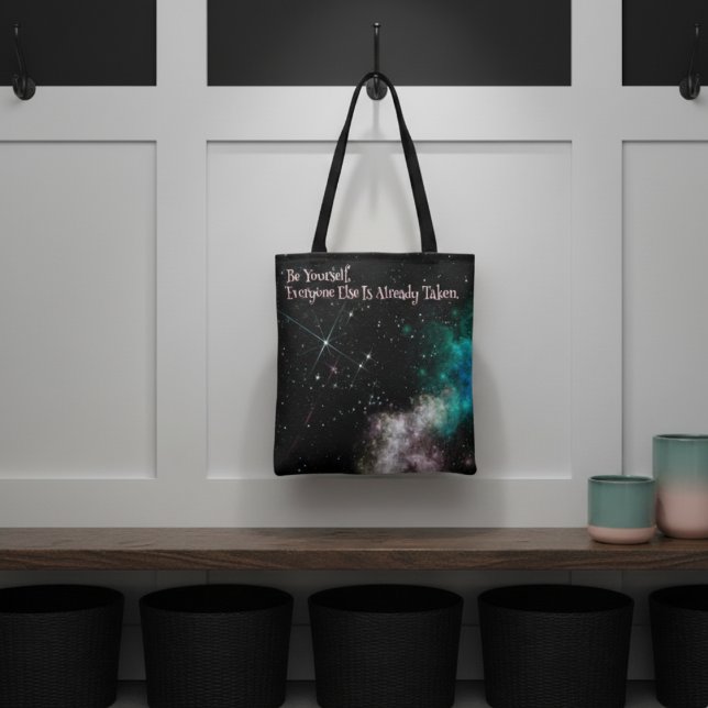 Colourful Clouds Stars in Space Typography Tote Bag (Creator Uploaded)
