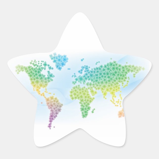 Colourful Clover World Map Star Sticker (Front)