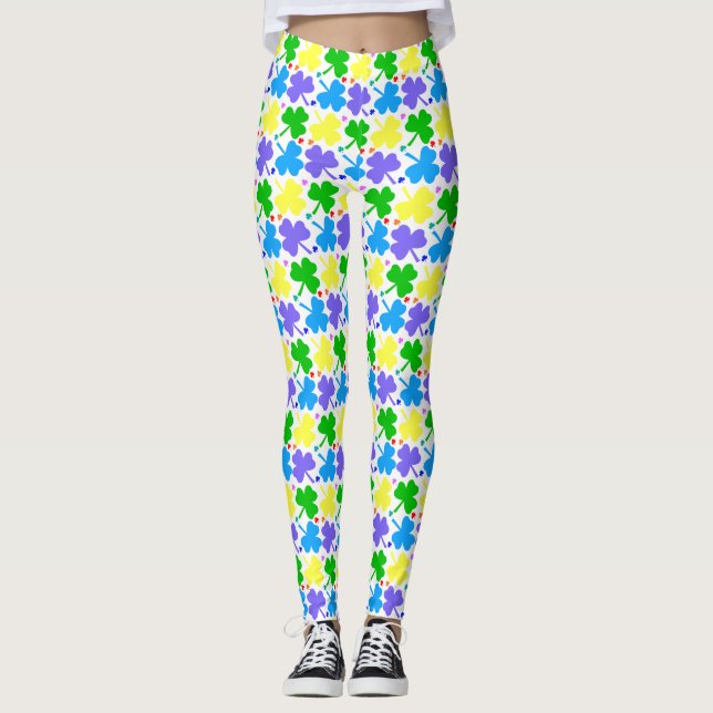 Colourful Clovers St. Patrick's Day Leggings (Front)