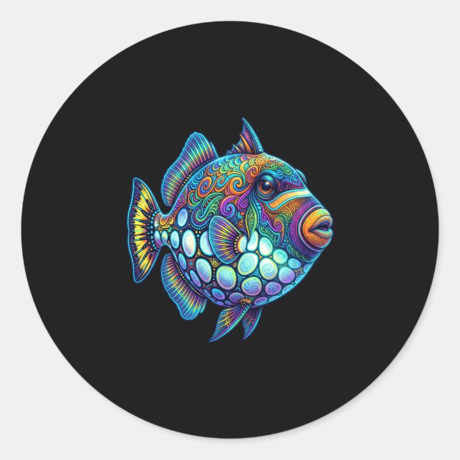 Colourful clown triggerfish abstract ocean artwork classic round sticker (Front)