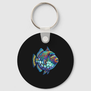 Colourful clown triggerfish abstract ocean artwork key ring