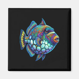 Colourful clown triggerfish abstract ocean artwork magnet