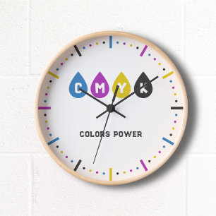 Colourful CMYK Ink Drops Clock