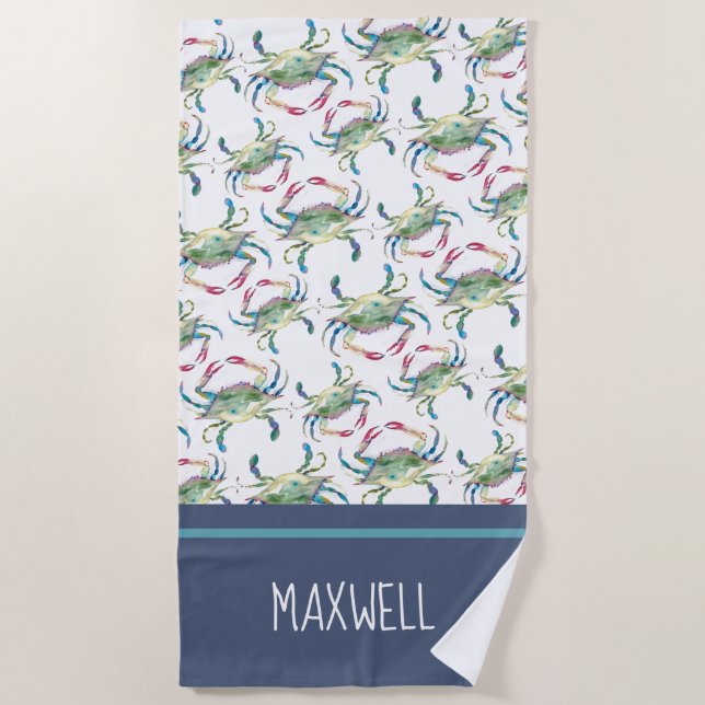 Colourful Coastal Blue Crab  Beach Towel (Front)
