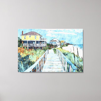  Colourful Coastal Boardwalk and Beach Houses Canvas Print