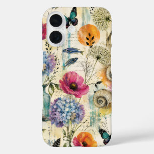 Colourful Coastal Botanical watercolor Pattern iPhone 16 Case