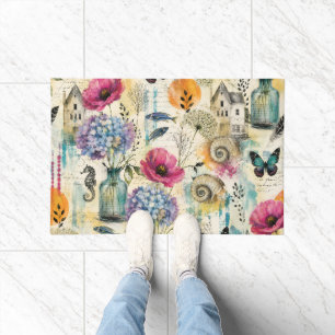 Colourful Coastal Botanical watercolor Pattern Doormat