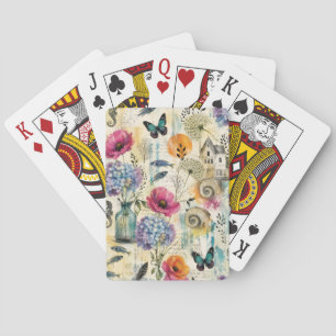 Colourful Coastal Botanical watercolor Pattern Playing Cards