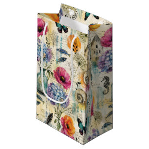 Colourful Coastal Botanical watercolor Pattern Small Gift Bag