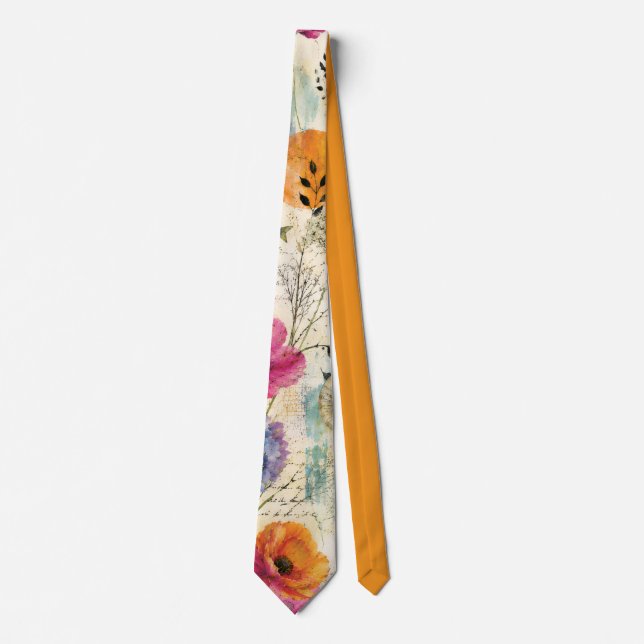 Colourful Coastal Botanical watercolor Pattern Tie (Front)