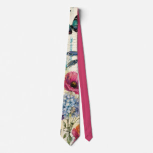 Colourful Coastal Botanical watercolor Pattern Tie