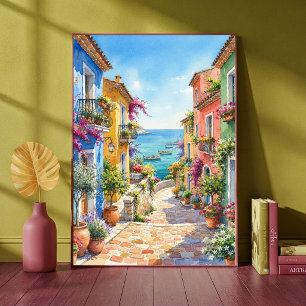 Colourful Coastal Italian Village Alleyway Ocean Poster