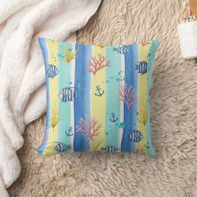 Colourful Coastal Sea Life Pattern (10) Cushion (Blanket)