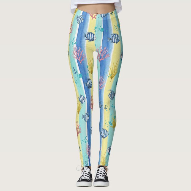Colourful Coastal Sea Life Pattern (10) Leggings (Front)