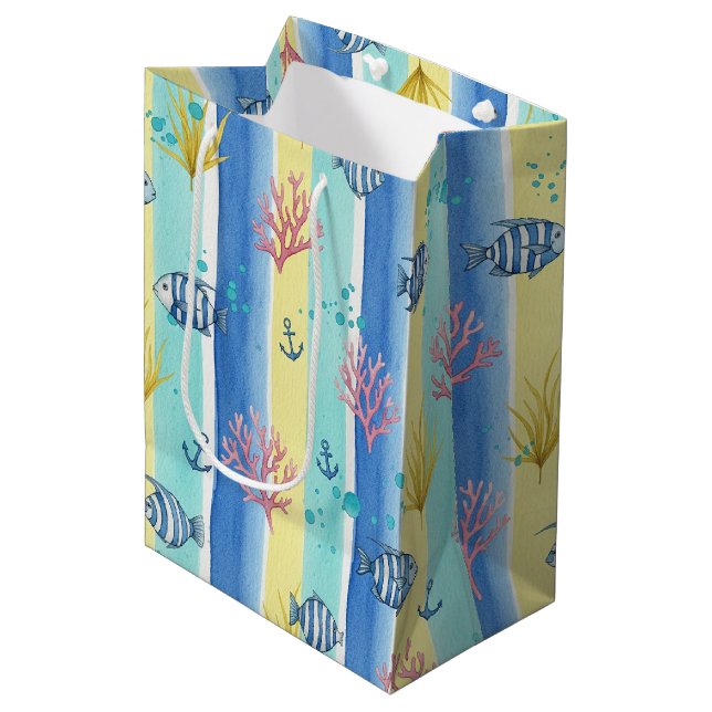 Colourful Coastal Sea Life Pattern (10) Medium Gift Bag (Front Angled)