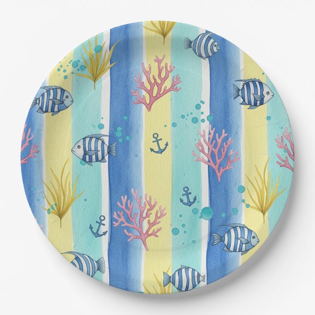 Colourful Coastal Sea Life Pattern (10) Paper Plate (Front)