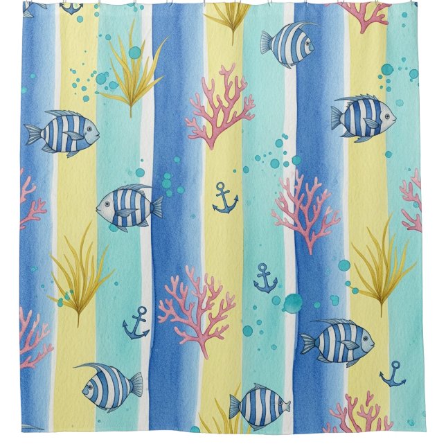 Colourful Coastal Sea Life Pattern (10) Shower Curtain (Front)