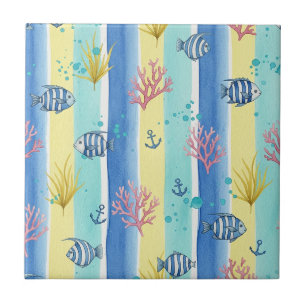 Colourful Coastal Sea Life Pattern (10) Tile