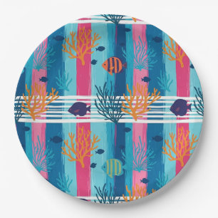 Colourful Coastal Sea Life Pattern (11) Paper Plate