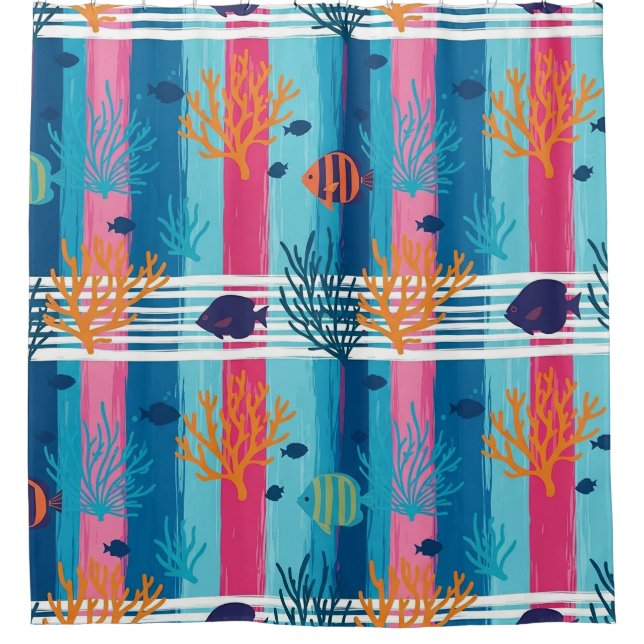 Colourful Coastal Sea Life Pattern (11) Shower Curtain (Front)