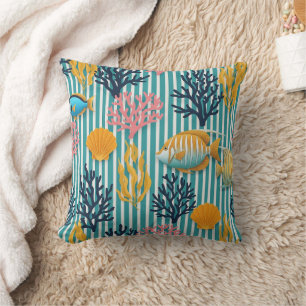 Colourful Coastal Sea Life Pattern (12) Cushion