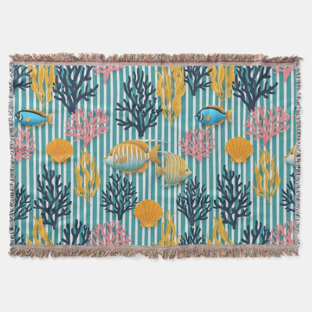 Colourful Coastal Sea Life Pattern (12) Throw Blanket (Front)