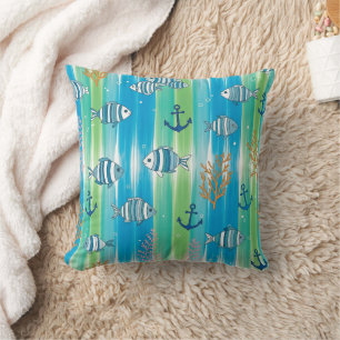 Colourful Coastal Sea Life Pattern (13) Cushion
