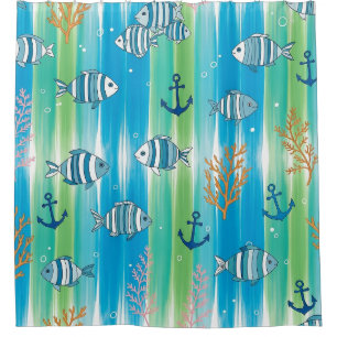 Colourful Coastal Sea Life Pattern (13) Shower Curtain