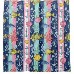 Colourful Coastal Sea Life Pattern (2) Shower Curtain
