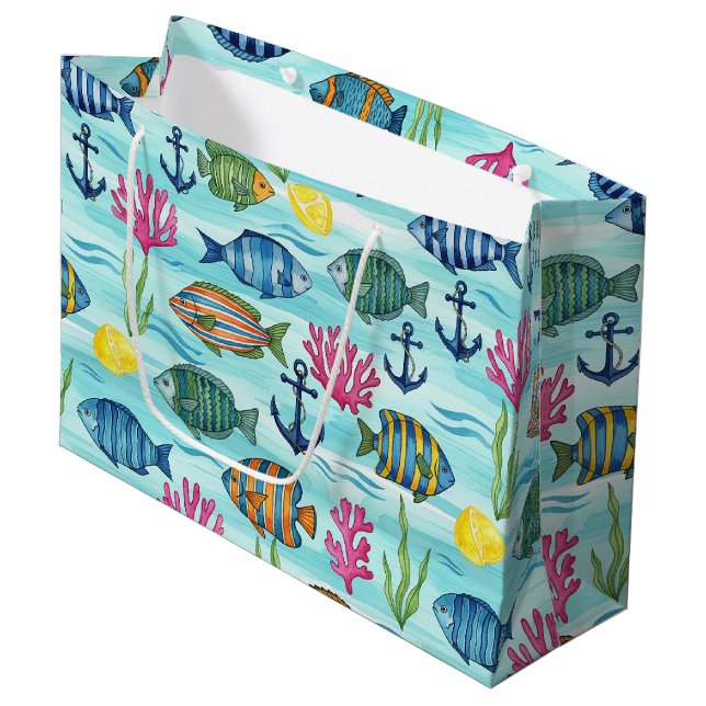 Colourful Coastal Sea Life Pattern (3) Large Gift Bag (Front Angled)