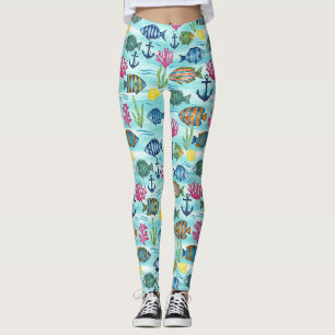 Colourful Coastal Sea Life Pattern (3) Leggings