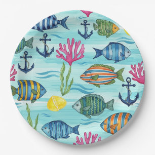 Colourful Coastal Sea Life Pattern (3) Paper Plate