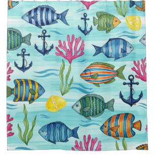 Colourful Coastal Sea Life Pattern (3) Shower Curtain