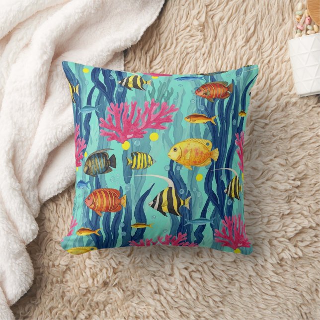 Colourful Coastal Sea Life Pattern (4) Cushion (Blanket)