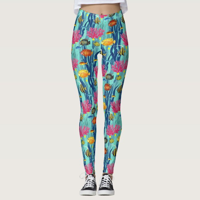 Colourful Coastal Sea Life Pattern (4) Leggings (Front)