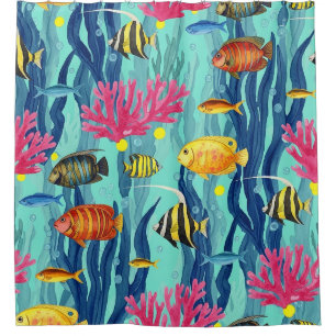 Colourful Coastal Sea Life Pattern (4) Shower Curtain