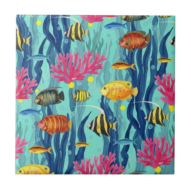 Colourful Coastal Sea Life Pattern (4) Tile (Front)