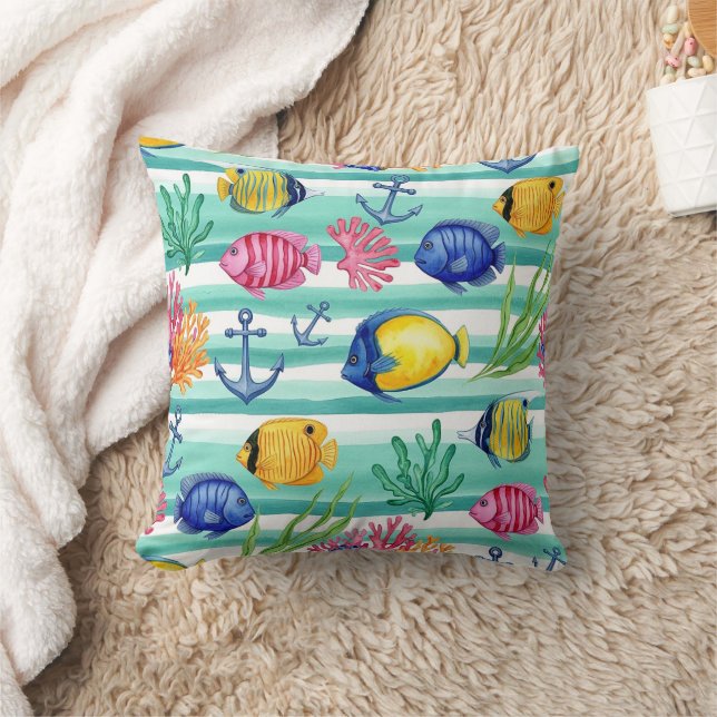 Colourful Coastal Sea Life Pattern (5) Cushion (Blanket)